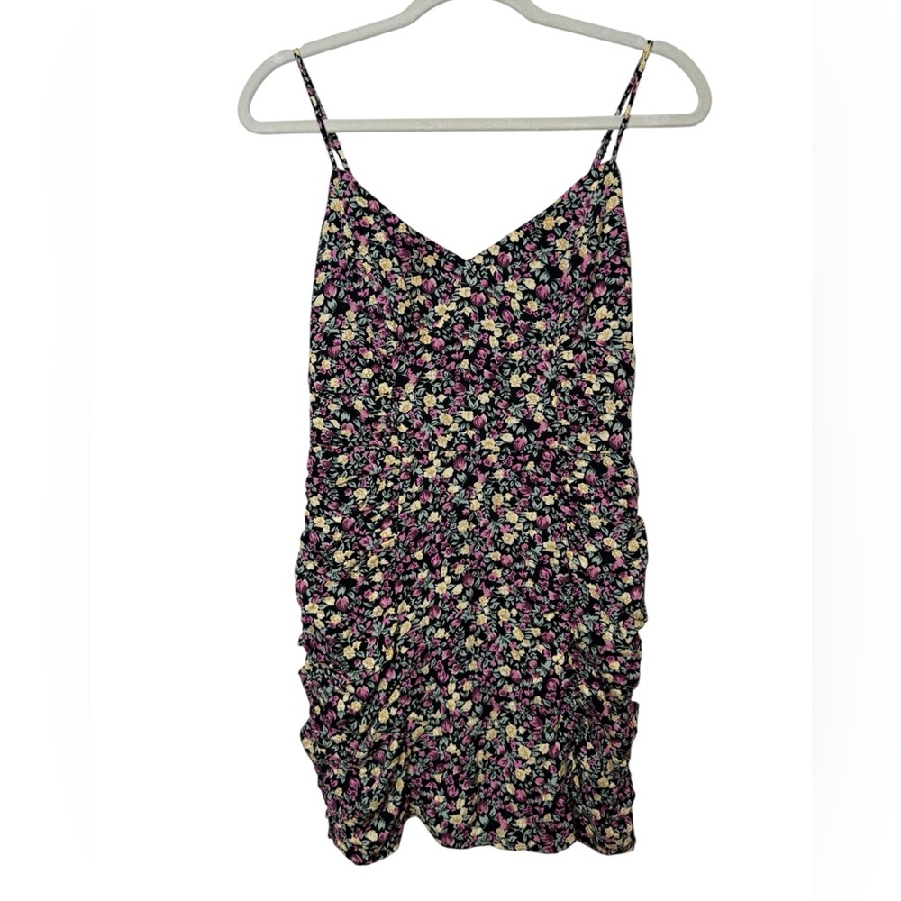 ROW A Rouched Floral Mini Dress with Spaghetti Straps